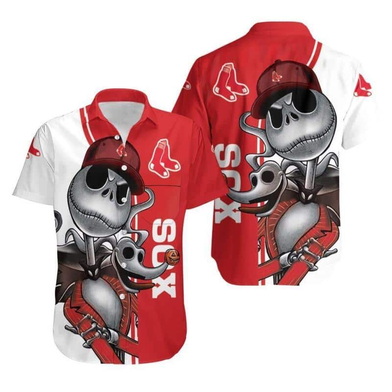 Boston Red Sox Hawaiian Shirt Jack Skellington And Zero Baseball Fans Gift Boston Red Sox Hawaiian Shirt Jack Skellington And Zero Baseball Fans Gift