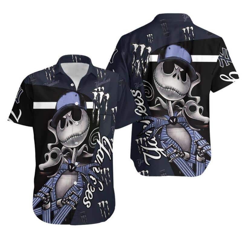 New York Yankees Hawaiian Shirt Jack Skellington Monster Energy Logo New York Yankees Hawaiian Shirt Jack Skellington Monster Energy Logo