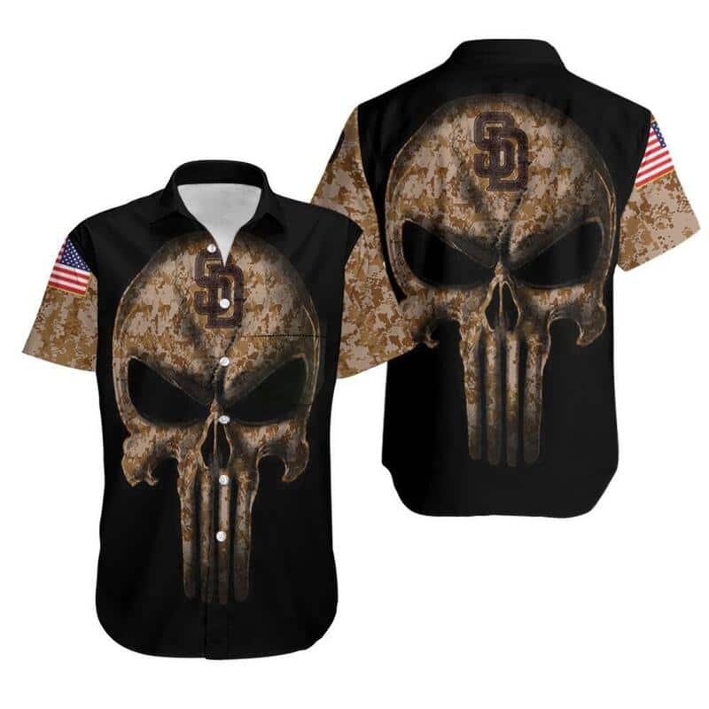 Camouflage Skull San Diego Padres Hawaiian Shirt American Flag