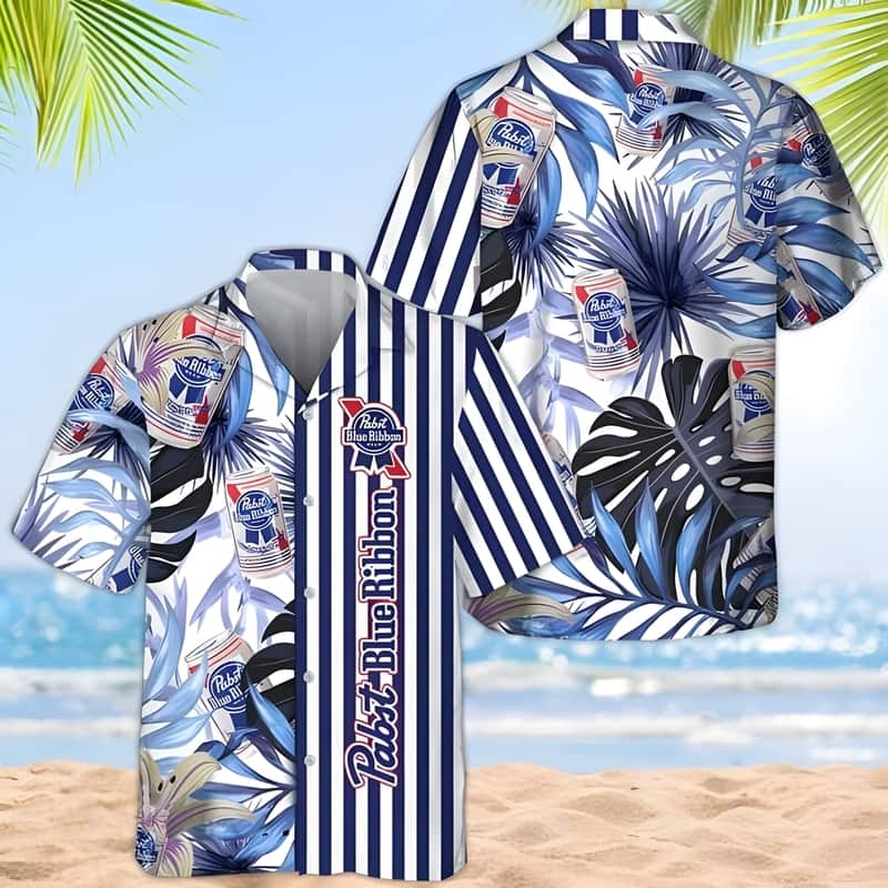 Pabst Blue Ribbon Hawaiian Shirt Tropical Plant Leaf Pabst Blue Ribbon Hawaiian Shirt Tropical Plant Leaf