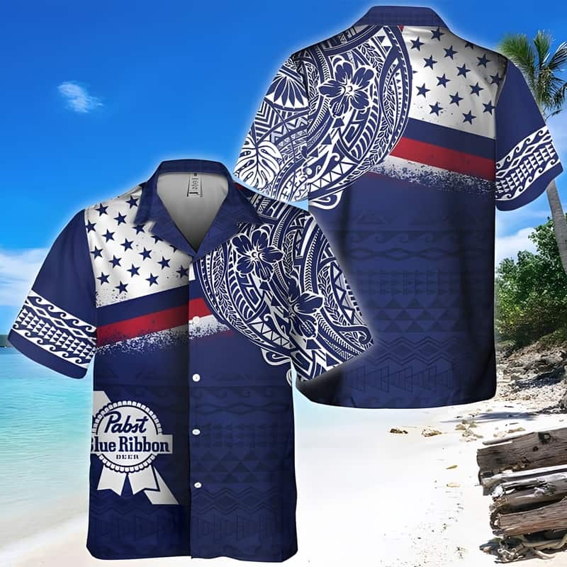 Pabst Blue Ribbon Hawaiian Shirt Polynesian Pattern Beer Lovers Gift Pabst Blue Ribbon Hawaiian Shirt Polynesian Pattern Beer Lovers Gift