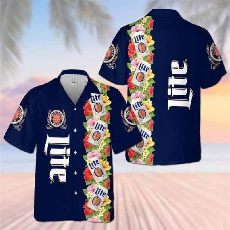 Blue Tropical Flowers Miller Lite Hawaiian Shirt Beer Lovers Gift Blue Tropical Flowers Miller Lite Hawaiian Shirt Beer Lovers Gift