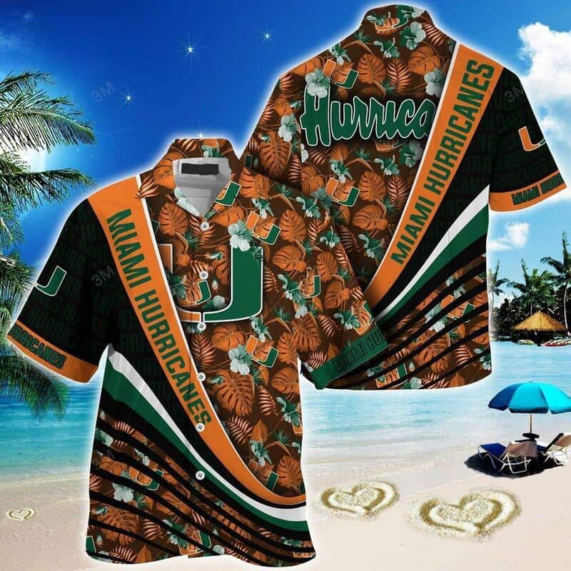 Miami Hurricanes Hawaiian Shirt Palm Leaves Pattern All Over Print Miami Hurricanes Hawaiian Shirt Palm Leaves Pattern All Over Print