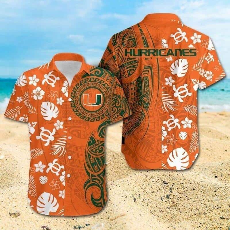 Miami Hurricanes Hawaiian Shirt Turtle Tropical Palm Leaves Samoan Pattern Miami Hurricanes Hawaiian Shirt Turtle Tropical Palm Leaves Samoan Pattern