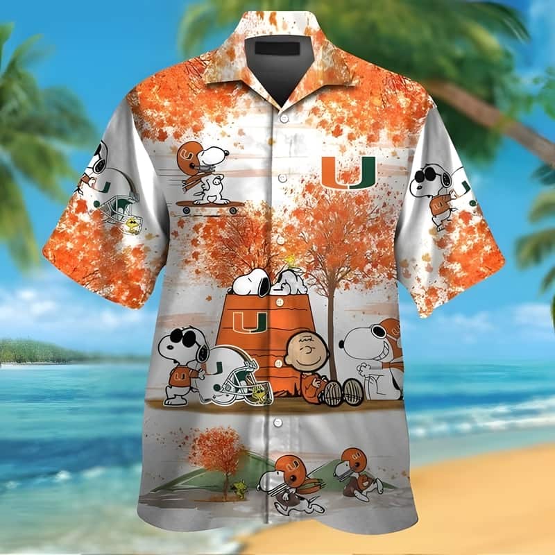 Miami Hurricanes Hawaiian Shirt Autumn Tree The Peanuts Snoopy Miami Hurricanes Hawaiian Shirt Autumn Tree The Peanuts Snoopy