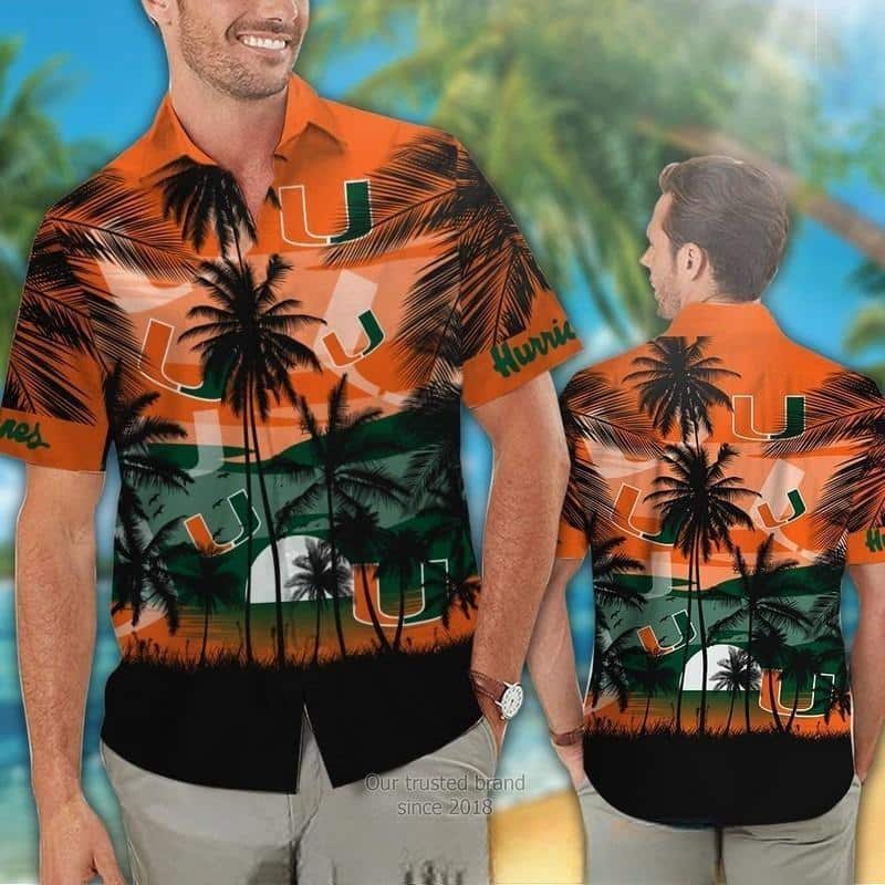 Miami Hurricanes Hawaiian Shirt Coconut Tree Summer Gift For Friend Miami Hurricanes Hawaiian Shirt Coconut Tree Summer Gift For Friend