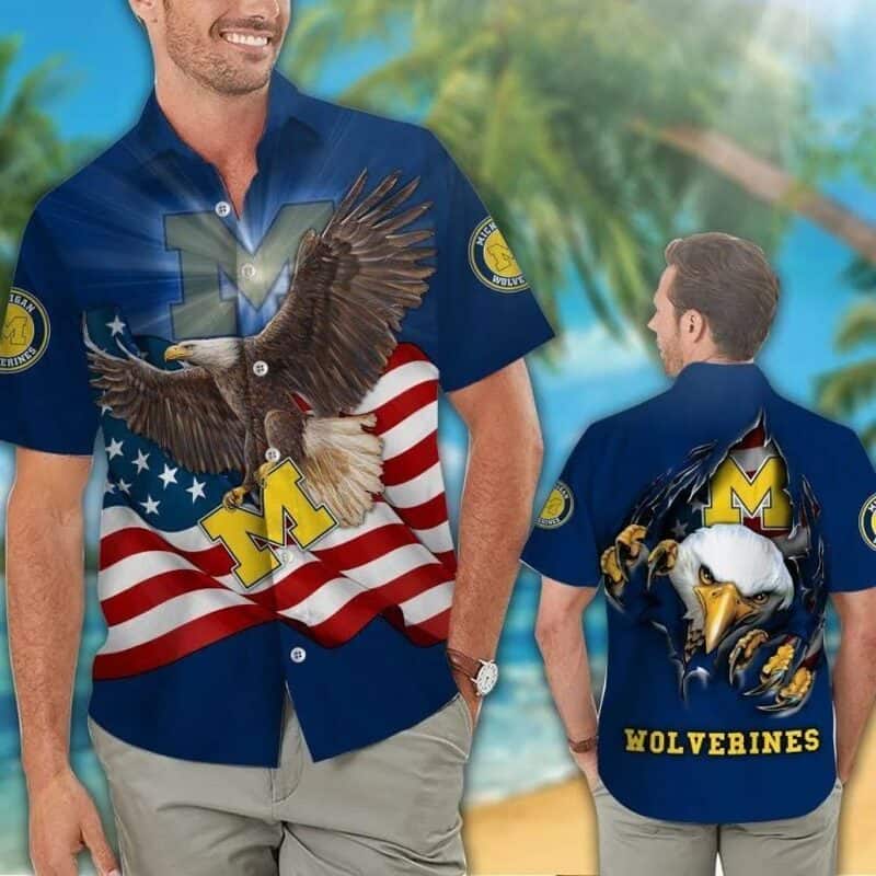 Michigan Wolverines Hawaiian Shirt US Flag Eagle Independence Day 4th Of July Michigan Wolverines Hawaiian Shirt US Flag Eagle Independence Day 4th Of July