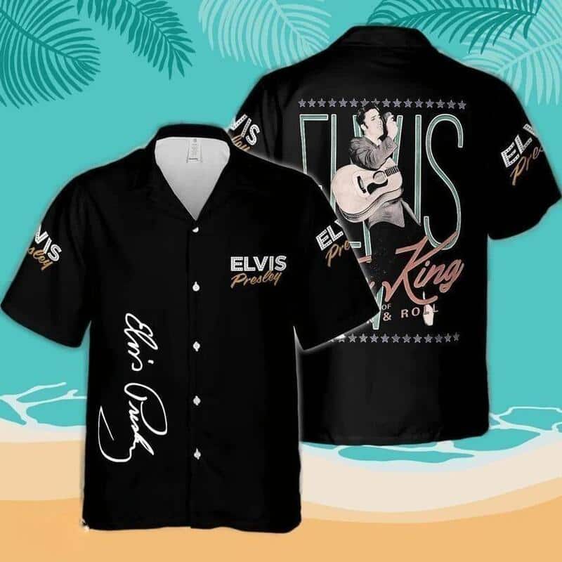 Black Aloha Elvis Presley Hawaiian Shirt King Of Rock And Roll Black Aloha Elvis Presley Hawaiian Shirt King Of Rock And Roll