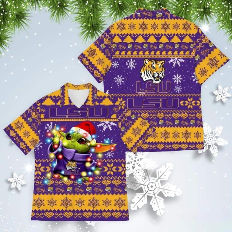 LSU Tigers Hawaiian Shirt Christmas Baby Yoda Star Wars LSU Tigers Hawaiian Shirt Christmas Baby Yoda Star Wars