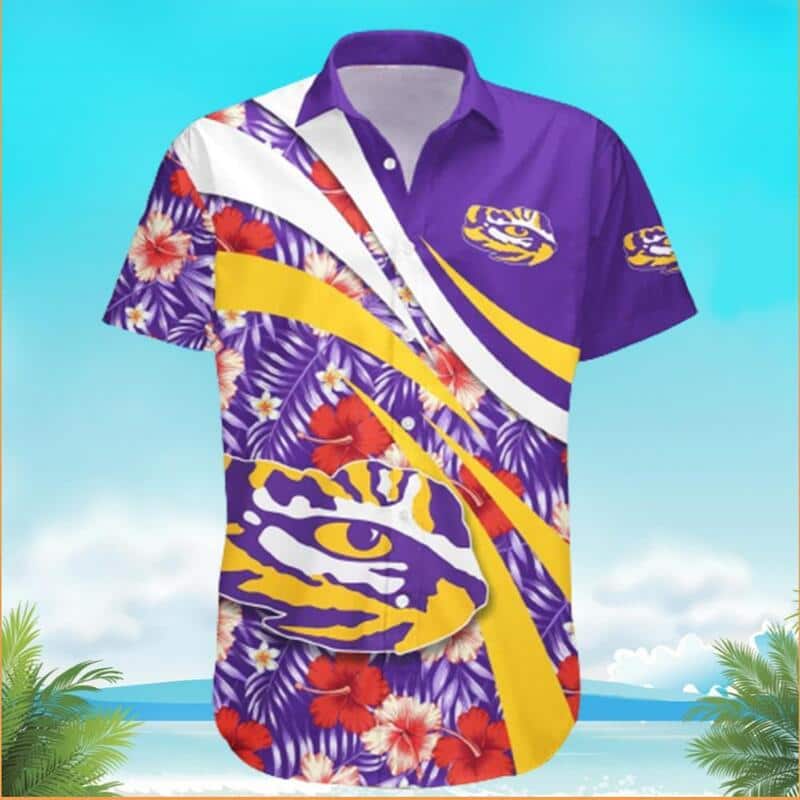 NCAA LSU Tigers Hawaiian Shirt Hibiscus Flowers Pattern Summer Gift For Friend NCAA LSU Tigers Hawaiian Shirt Hibiscus Flowers Pattern Summer Gift For Friend