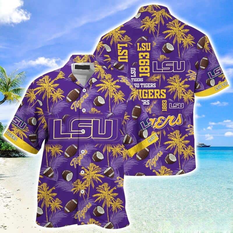 LSU Tigers Hawaiian Shirt Coconut Pattern Practical Beach Gift LSU Tigers Hawaiian Shirt Coconut Pattern Practical Beach Gift