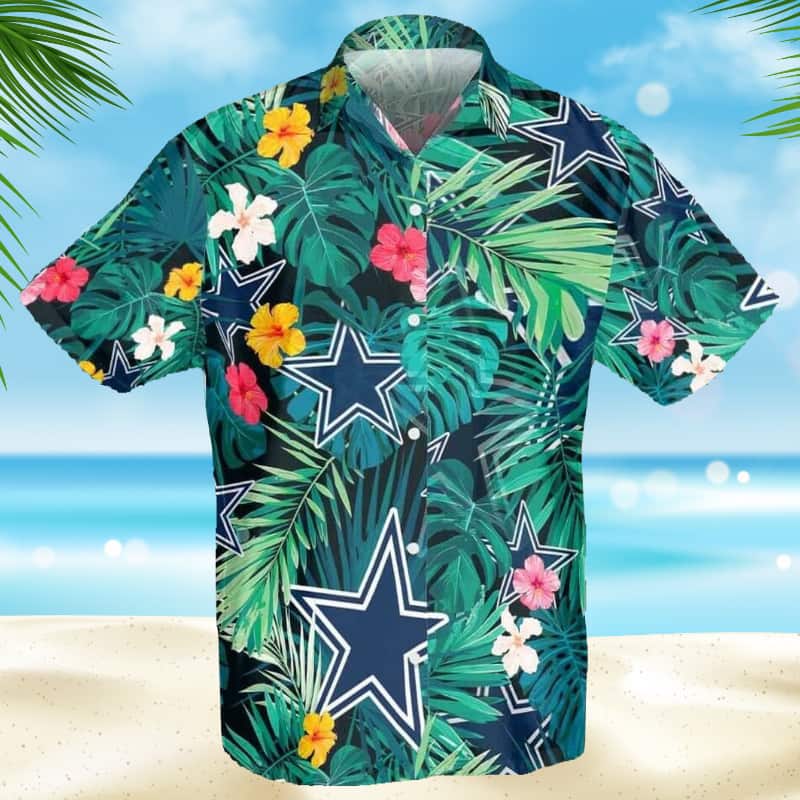 Dallas Cowboys Hawaiian Shirt Tropical Palm Leaves Gift For Football Players Dallas Cowboys Hawaiian Shirt Tropical Palm Leaves Gift For Football Players