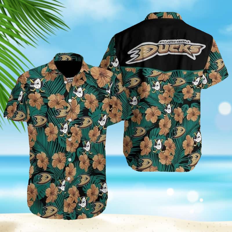 NHL Anaheim Ducks Hawaiian Shirt Hibiscus Flowers Pattern NHL Anaheim Ducks Hawaiian Shirt Hibiscus Flowers Pattern