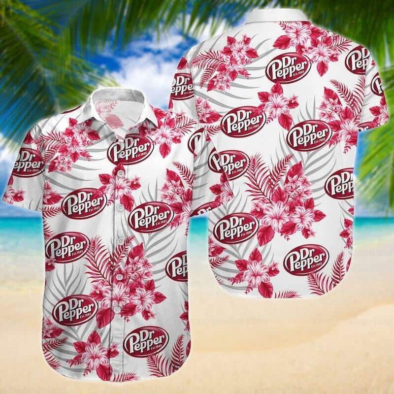 Dr Pepper Beer Hawaiian Shirt White Aloha Tropical Flower Pattern