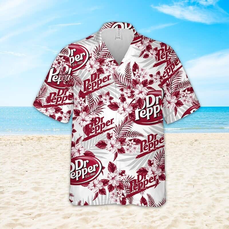Dr Pepper Beer Hawaiian Shirt Tropical Flower Pattern On White Theme Dr Pepper Beer Hawaiian Shirt Tropical Flower Pattern On White Theme