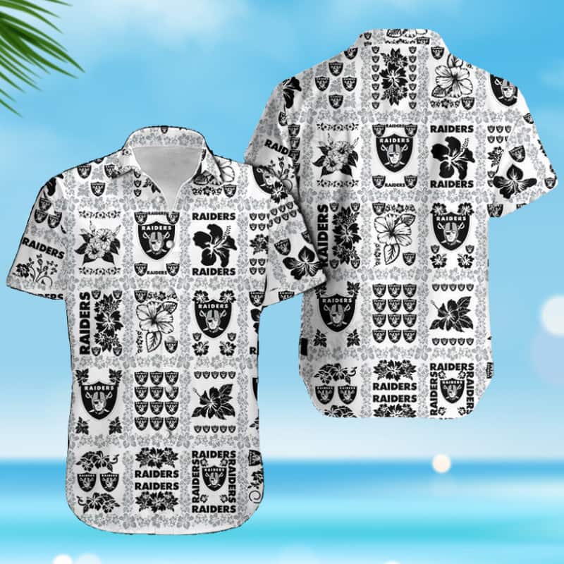 NFL Las Vegas Raiders Hawaiian Shirt Hibiscus Pattern Beach Gift For Him NFL Las Vegas Raiders Hawaiian Shirt Hibiscus Pattern Beach Gift For Him