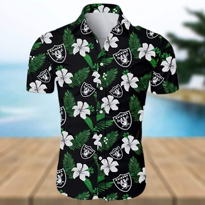 Black Aloha Hibiscus Flower Pattern NFL Las Vegas Raiders Hawaiian Shirt