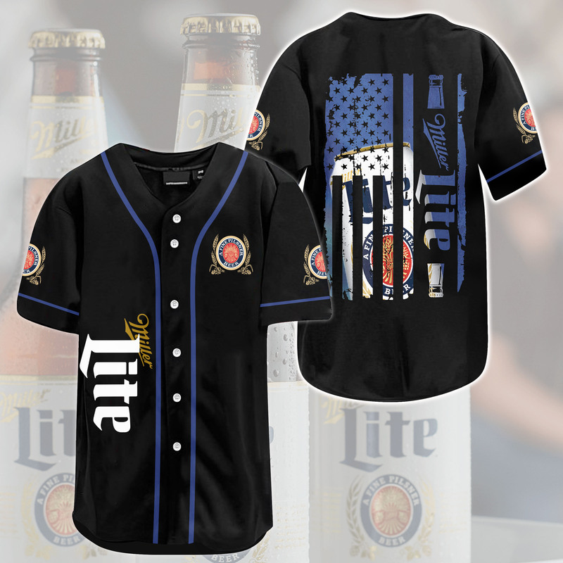 Black Miller Lite Baseball Jersey Beer Lovers Gift Black Miller Lite Baseball Jersey Beer Lovers Gift