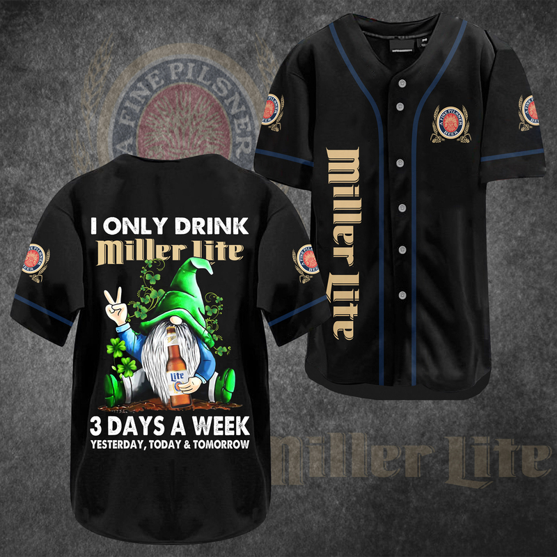 Funny Gnome Drinking 3 Days A Week Miller Lite Beer Baseball Jersey Funny Gnome Drinking 3 Days A Week Miller Lite Beer Baseball Jersey