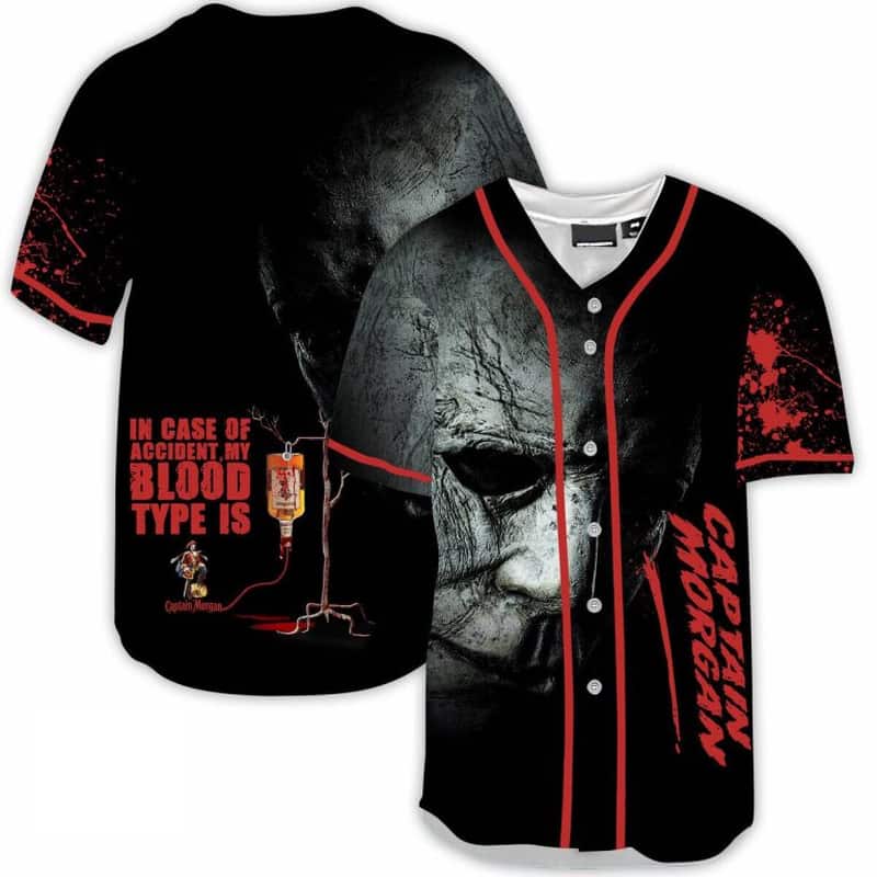 Michael Myers In Case Of Accident My Blood Type Is Captain Morgan Baseball Jersey Michael Myers In Case Of Accident My Blood Type Is Captain Morgan Baseball Jersey