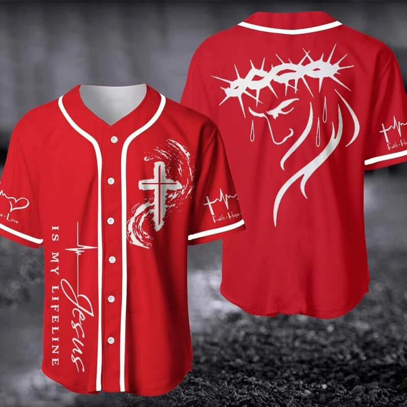 Jesus Is My Lifeline Red Baseball Jersey Christian Gift For Dad Jesus Is My Lifeline Red Baseball Jersey Christian Gift For Dad