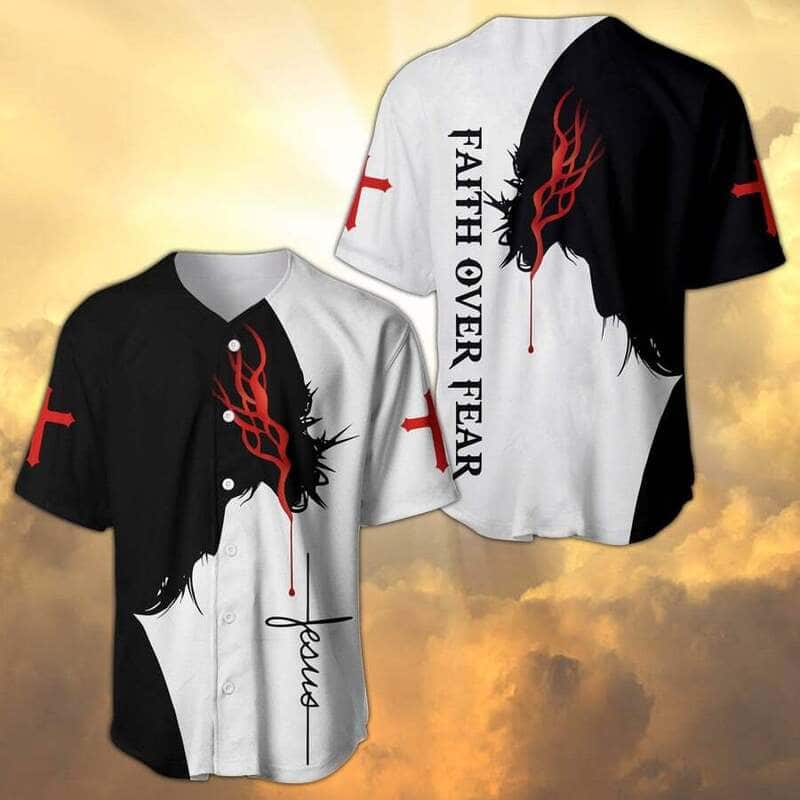 Jesus Baseball Jersey Faith Over Fear Christian Gift For Dad Jesus Baseball Jersey Faith Over Fear Christian Gift For Dad
