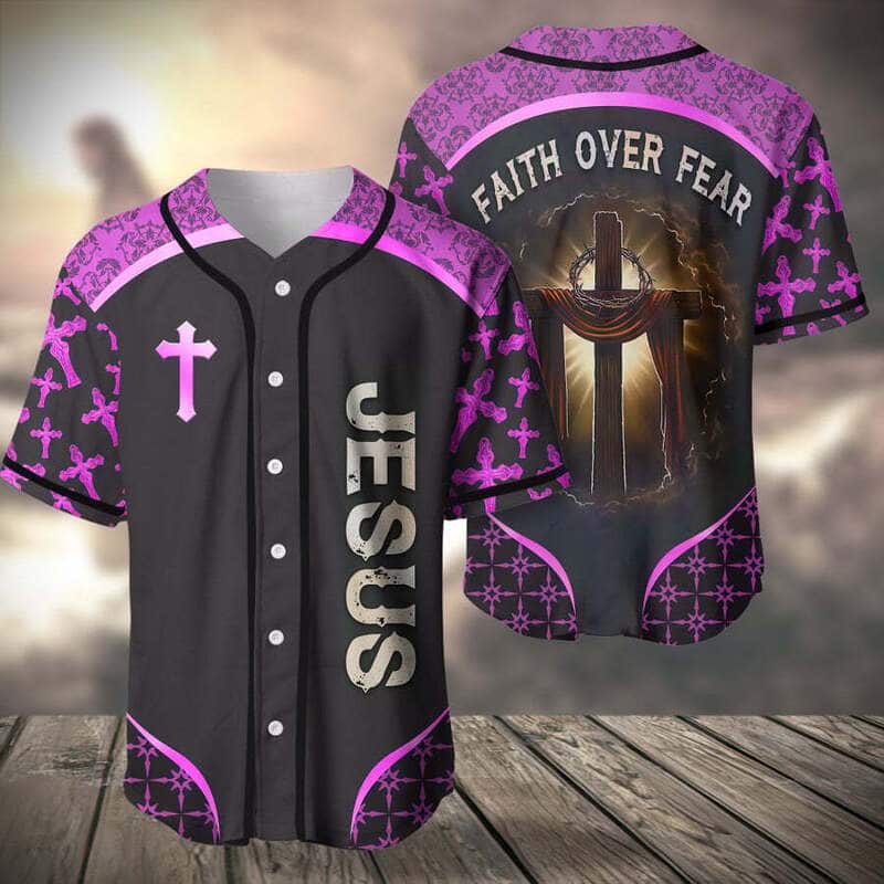 Purple Jesus Baseball Jersey Faith Over Fear Christian Gift For Men Purple Jesus Baseball Jersey Faith Over Fear Christian Gift For Men