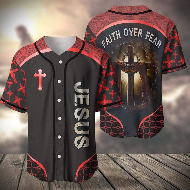 Red Jesus Baseball Jersey Faith Over Fear Christian Gift For Friends Red Jesus Baseball Jersey Faith Over Fear Christian Gift For Friends