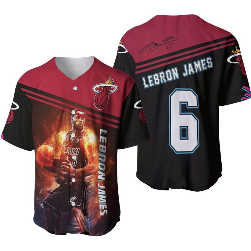 Lebron James 6 NBA Miami Heat Legend Dribbling Fire Baseball Jersey Lebron James 6 NBA Miami Heat Legend Dribbling Fire Baseball Jersey
