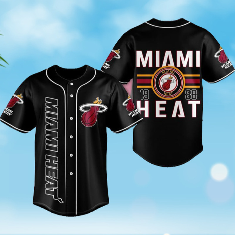 Black NBA Miami Heat Baseball Jersey Sports Gift For Husband Black NBA Miami Heat Baseball Jersey Sports Gift For Husband