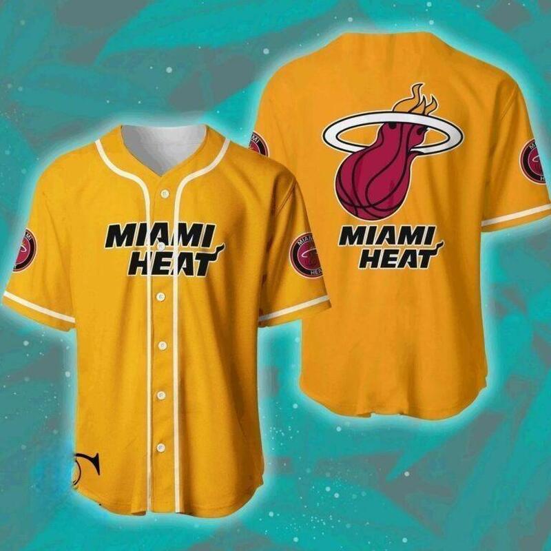Yellow NBA Miami Heat Baseball Jersey Sports Gift For Him Yellow NBA Miami Heat Baseball Jersey Sports Gift For Him