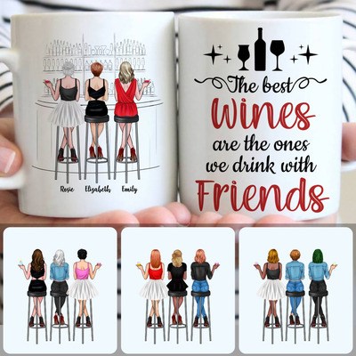 3 Girls - Drink Team Customized Coffee Mug With Names, Personalized Mug, Best Birthday Gifts For Best Friends