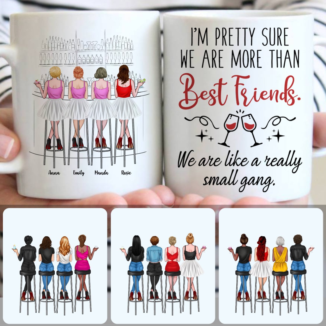 Personalized Mug, Best Birthday Gifts For Best Friends, 4 Girls - Drink Team Customized Coffee Mug With Names