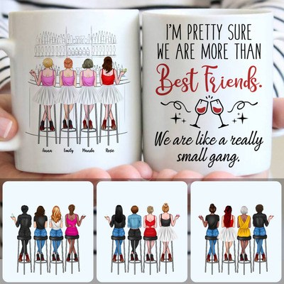 4 Girls - Drink Team Customized Coffee Mug With Names, Personalized Mug, Best Birthday Gifts For Best Friends