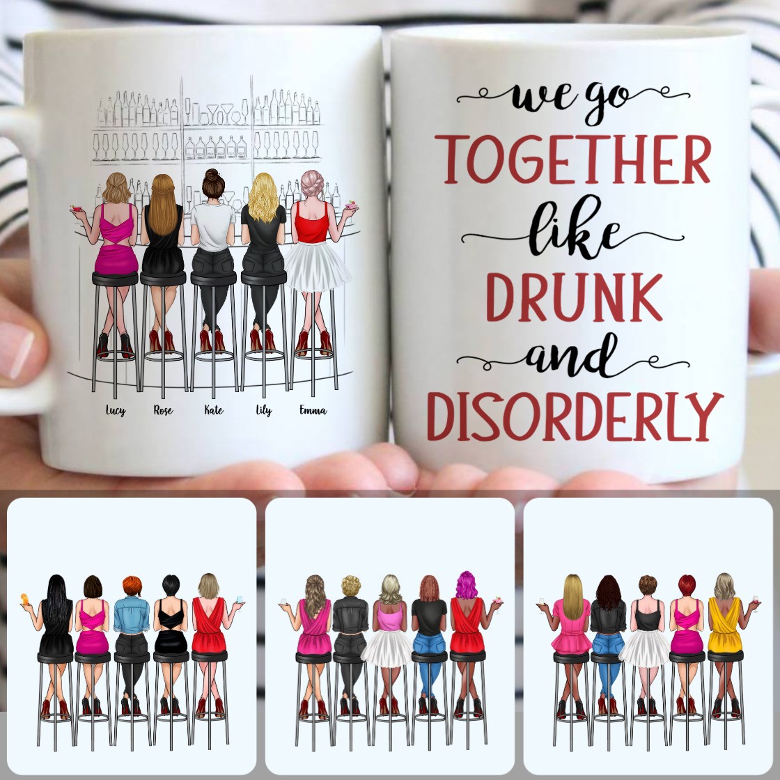 Personalized Mug, Meaningful Birthday Gifts For Best Friends, 5 Girls - Drink Team Customized Coffee Mug With Names