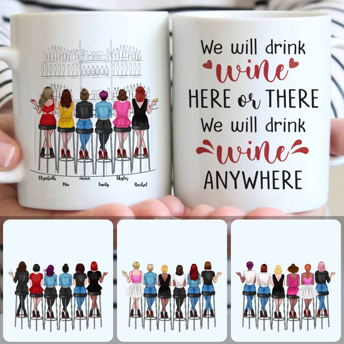 Personalized Mug, Special Birthday Gifts For Best Friends, 6 Girls - Drink Team Customized Coffee Mug With Names