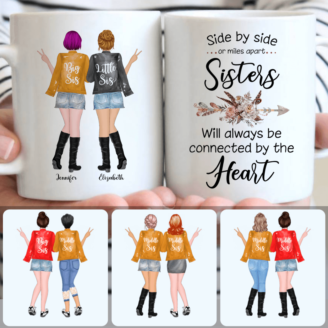 Personalized Mug, Unique Birthday Gifts, 2 Sisters Customized Coffee Mug With Names