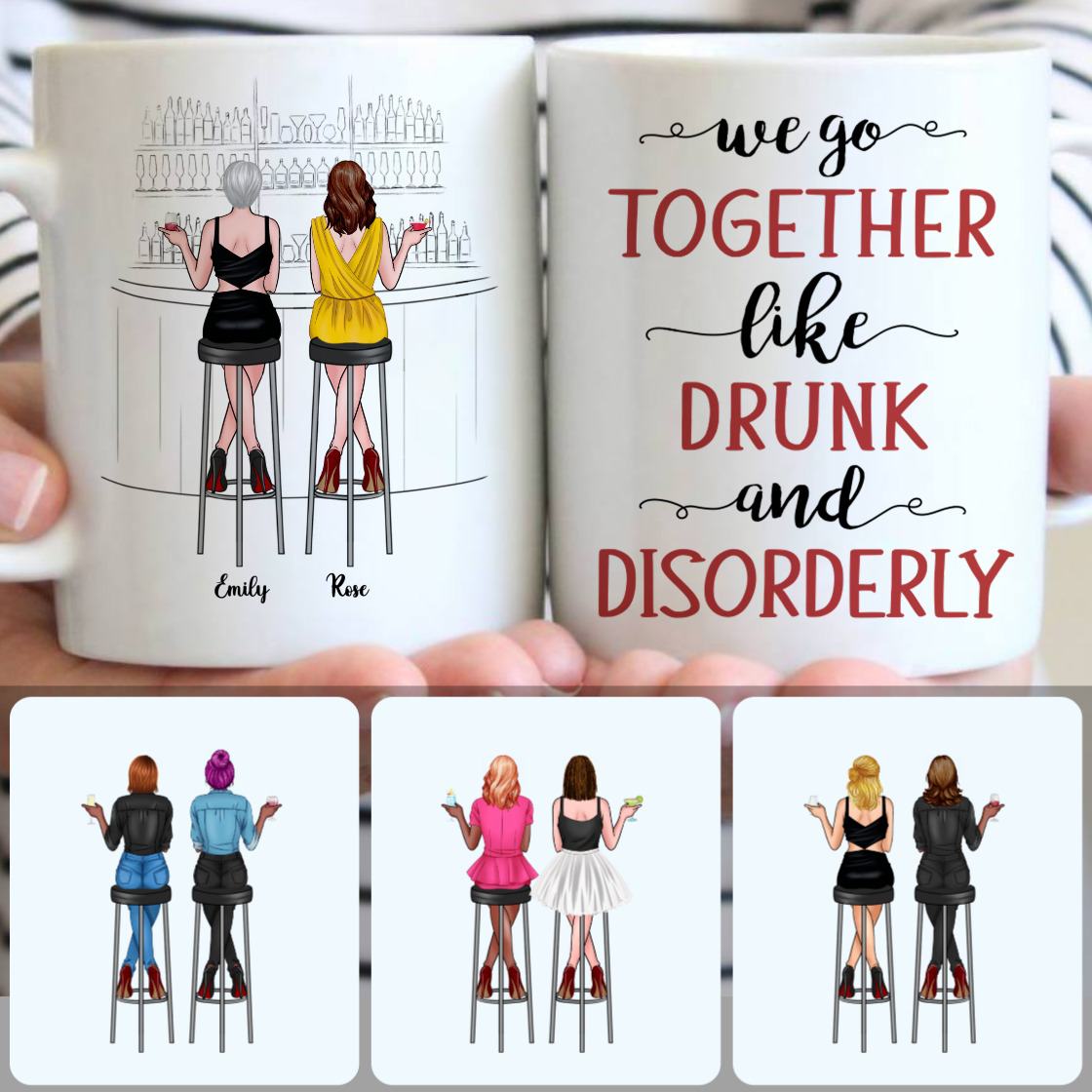 Personalized Mug, Special Birthday Gifts For Best Friends, 2 Girls - Drink Team Customized Coffee Mug With Names