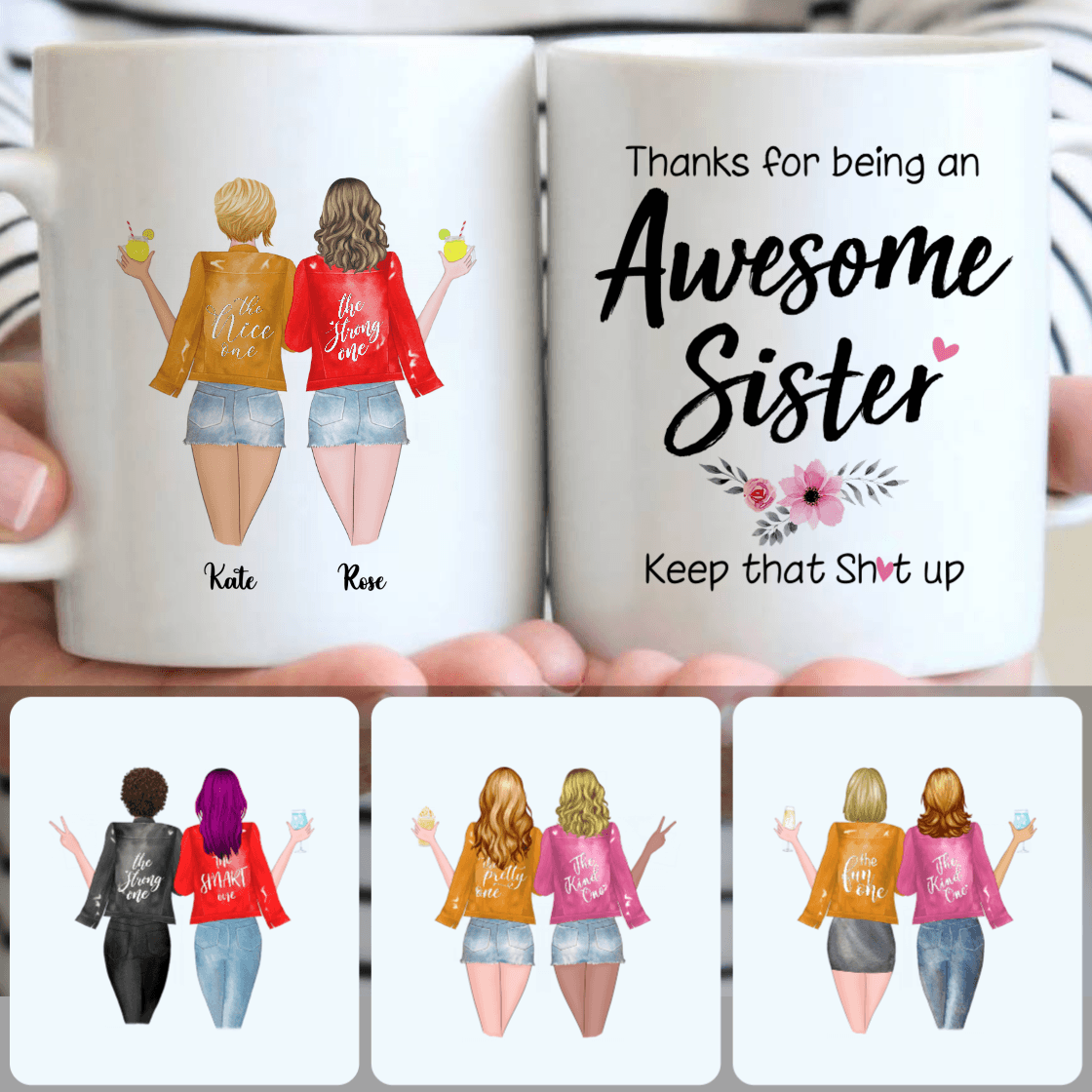 Personalized Mug, Perfect Birthday Gifts, 2 Sisters Customized Coffee Mug With Names