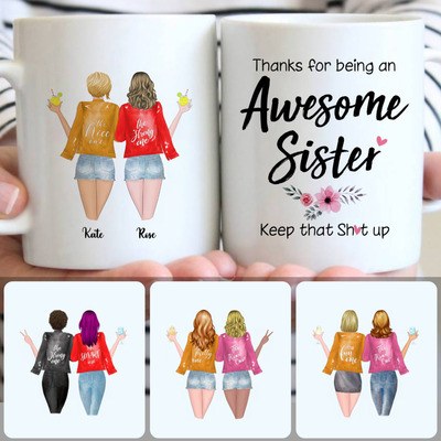 2 Sisters Customized Coffee Mug With Names, Personalized Mug, Perfect Birthday Gifts