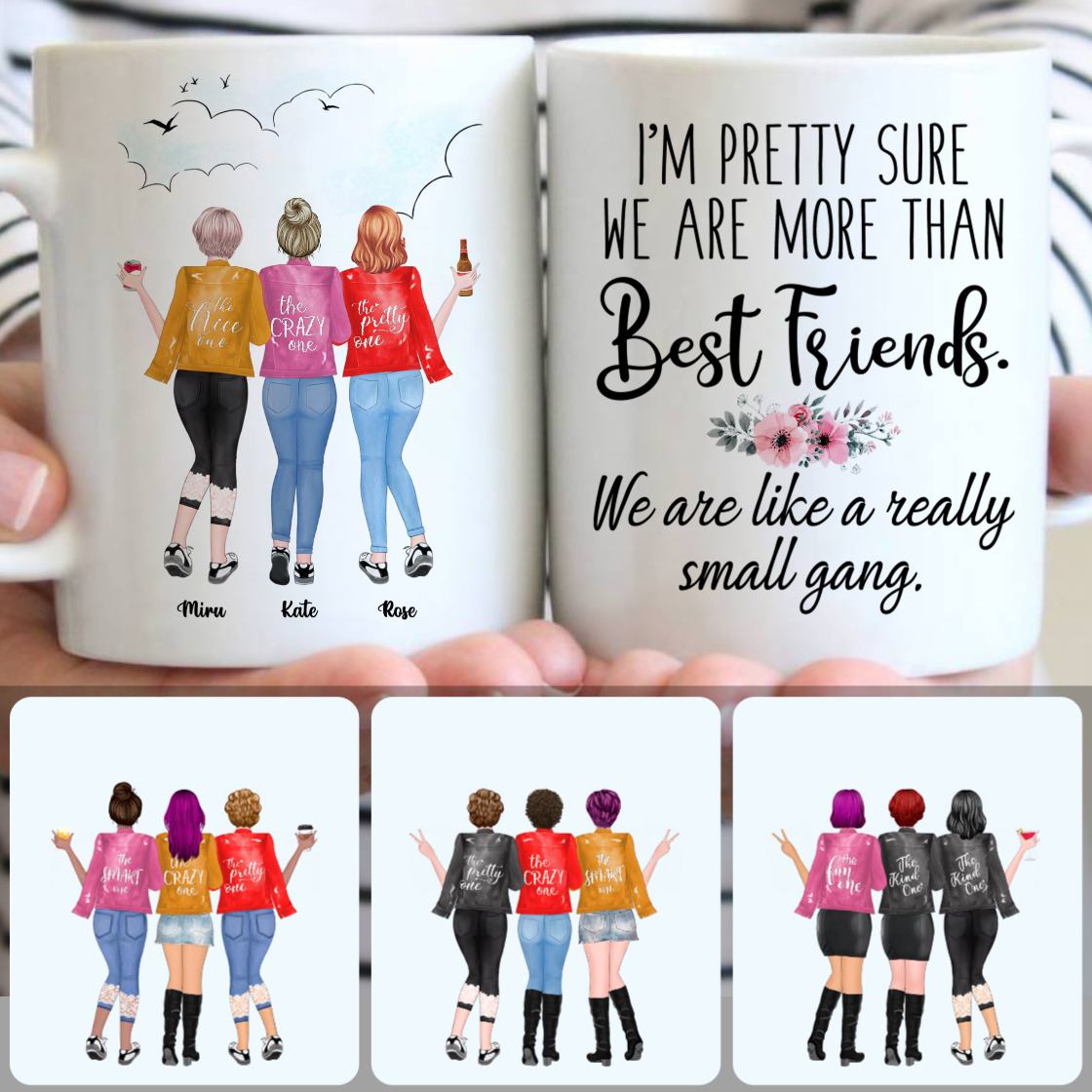 Personalized Mug, Meaningful Birthday Gifts, 3 Girls - Best Friends Customized Coffee Mug With Names