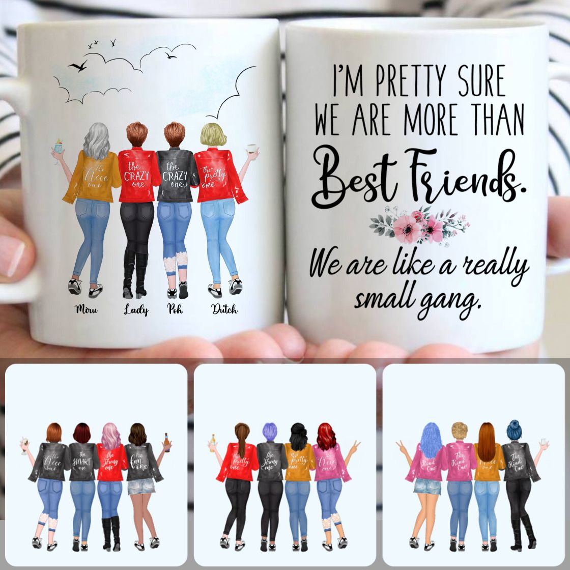 Personalized Mug, Unique Birthday Gifts, 4 Girls - Best Friends Customized Coffee Mug With Names
