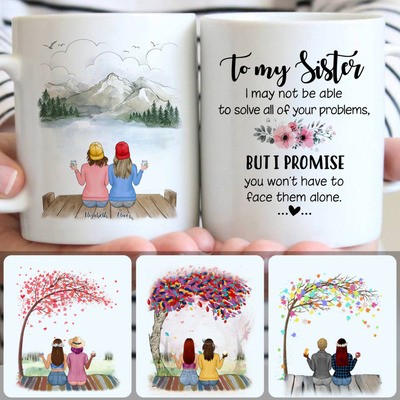 2 Sisters Customized Coffee Mug With Names, Personalized Mug, Surprise Birthday Gifts