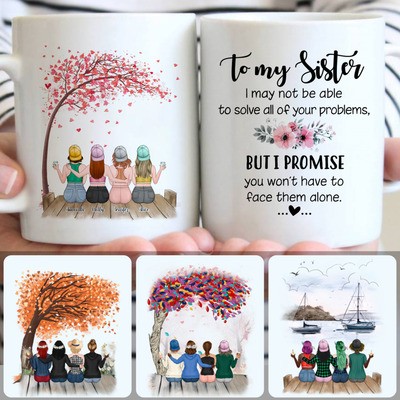 4 Sisters Customized Coffee Mug With Names, Personalized Mug, Meaningful Birthday Gifts