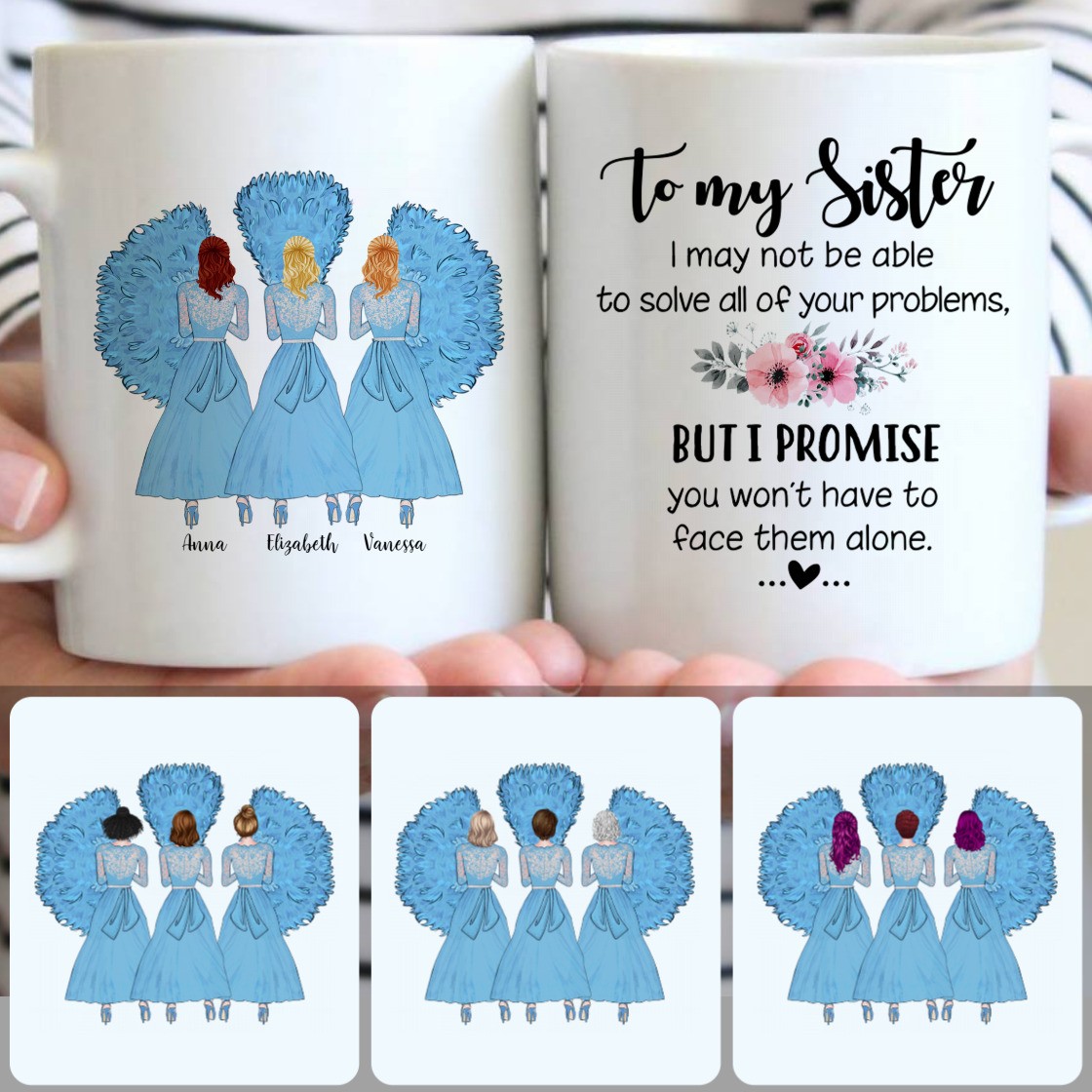 Personalized Mug, Surprise Birthday Gifts, 3 Sisters Customized Coffee Mug With Names