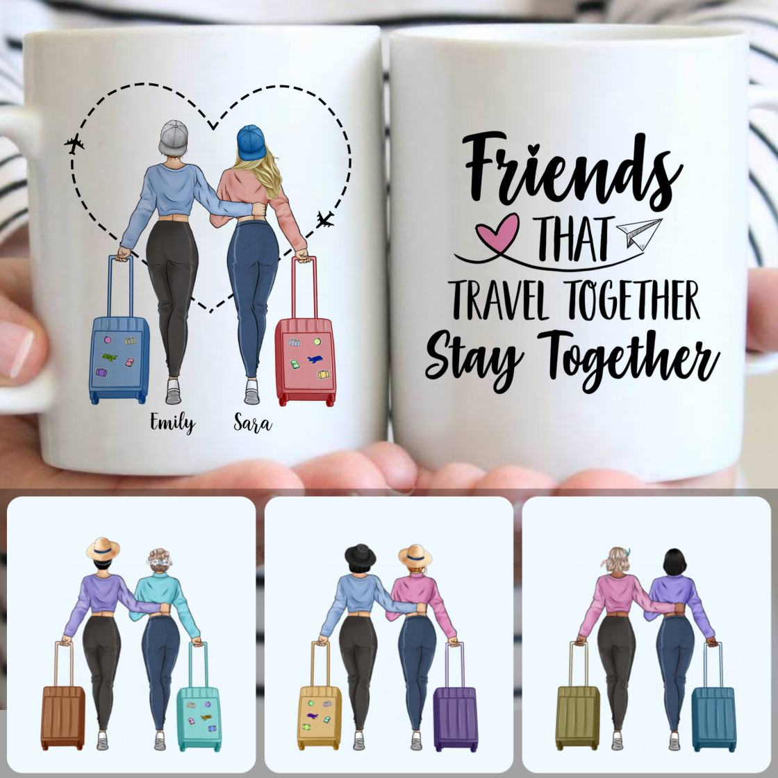 Personalized Mug, Special Birthday Gifts For Best Friends, 2 Girls Travel Together Customized Coffee Mug With Names