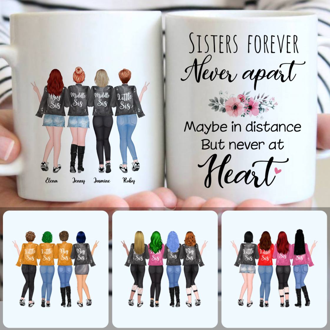 Personalized Mug, Unique Birthday Gifts, 4 Sisters Customized Coffee Mug With Names