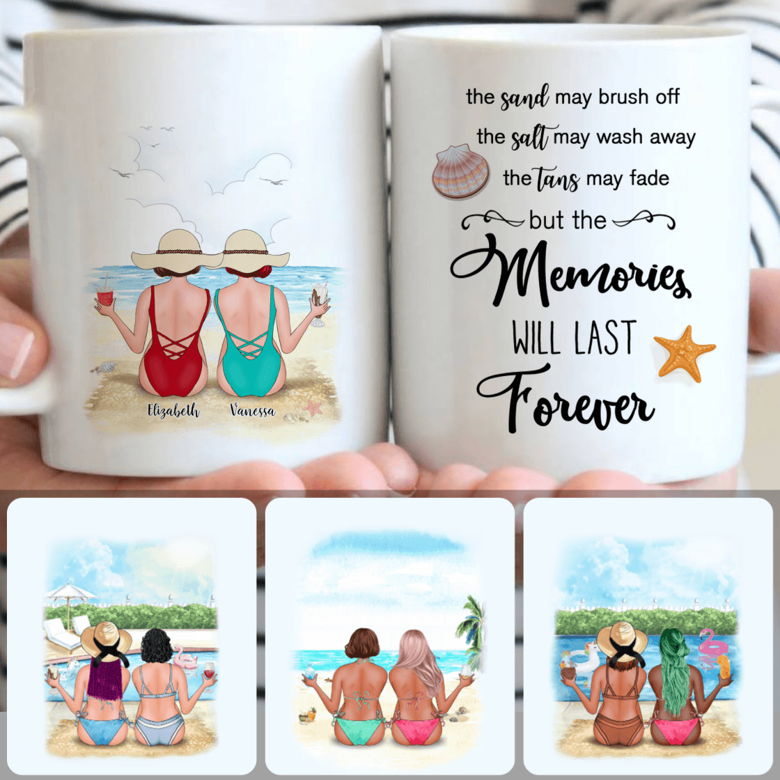 Personalized Mug, Special Birthday Gifts For Best Friends, 2 Girls On The Beach Customized Coffee Mug With Names