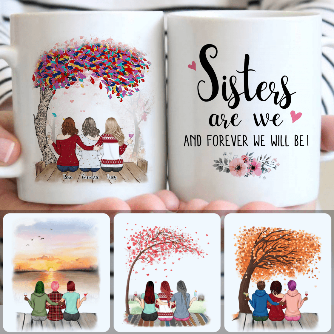 Personalized Mug, Best Birthday Gifts, 3 Sisters Customized Coffee Mug With Names