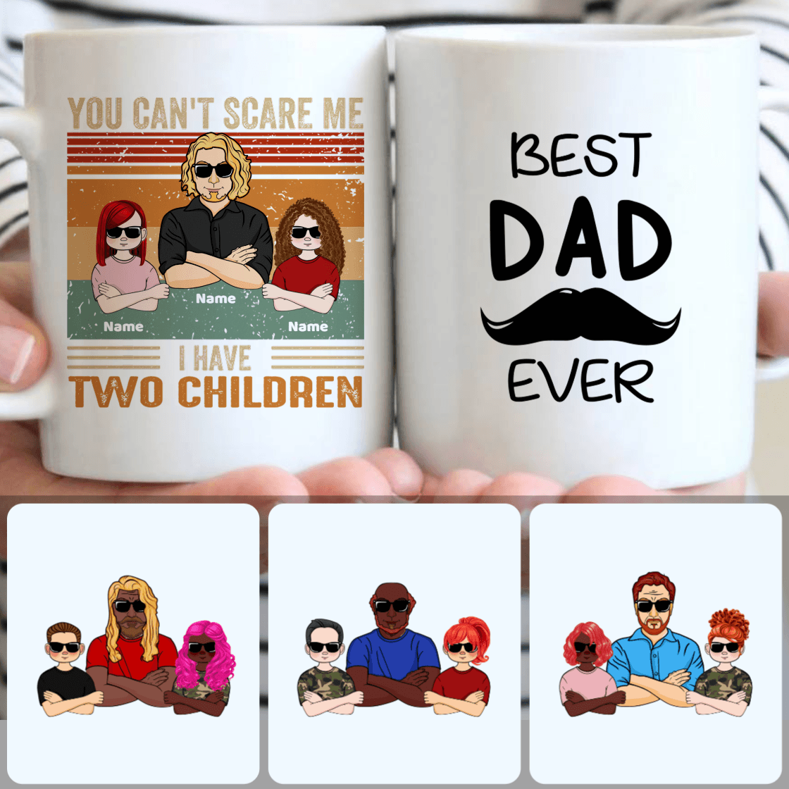 Personalized Mug, Unique Father's Day Gifts, Dad & 2 Children Customized Coffee Mug With Names